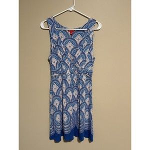 Elle Sleeveless Blue Print Dress, Size Medium, Beach, Wedding, Vacation